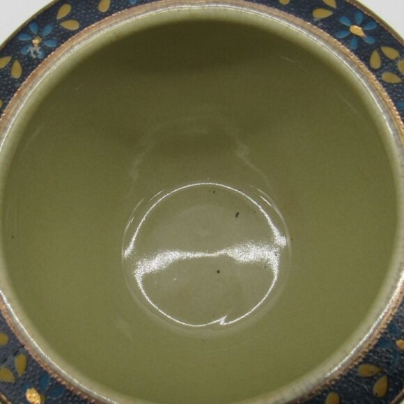 FISH BOWL Ming Dynasty Floral Butterfly Bird Blue And Gold Accents 5" Vintage - Picture 7 of 10